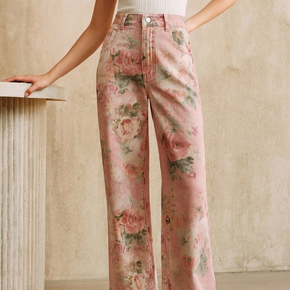 Pink Casual Women's Printed Jeans - Picture 4 of 7
